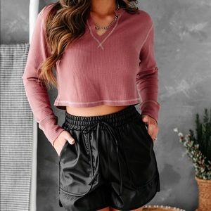 Mauve/Rose Thermal Knit Crop Top-NanaMacs